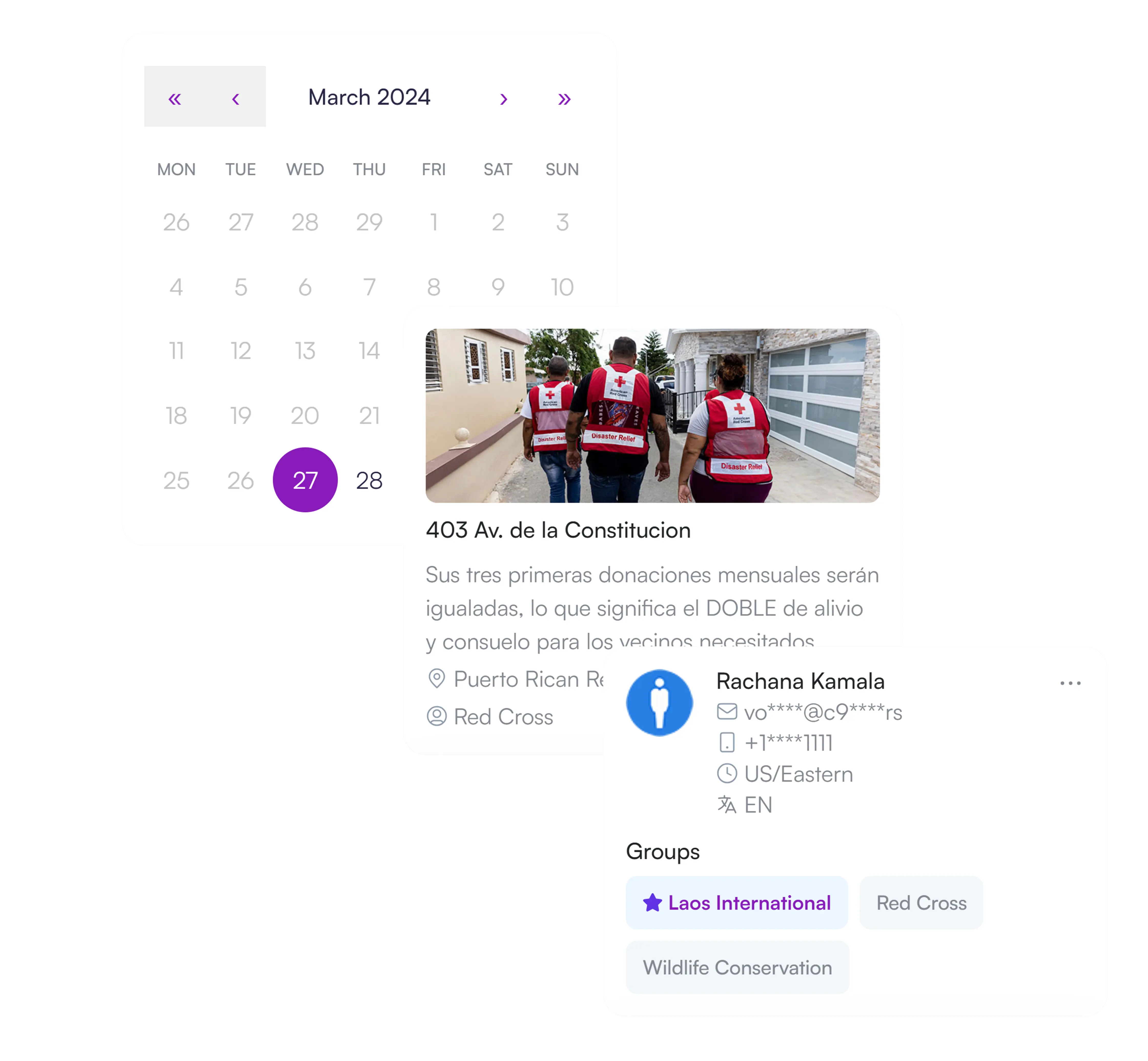 Voluntarius dashboard showing calendar, location management, and user management features
